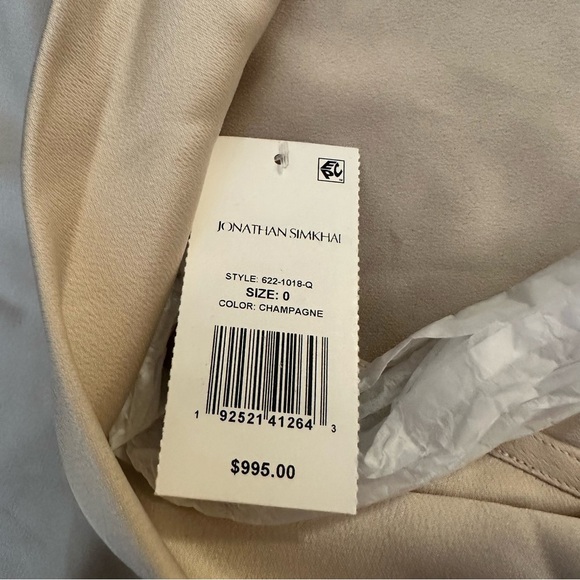 NWT | Jonathan Simkhai Caitlyn Draped Shoulder Champagne Crystal Chain Gown Sz 0 - Picture 8 of 8